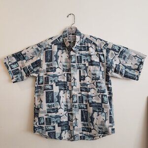 Columbia Mens Button Down Short Sleeve Shirt Medium All Over Fish Print Preowned